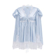 Ngawai Blue Sweetheart Mini Dress with Lace Trim