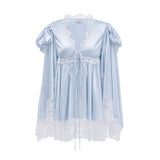 Ngawai Blue Sweetheart Mini Dress with Lace Trim