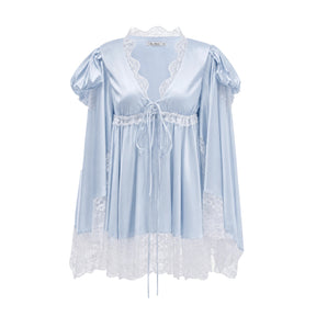Ngawai Blue Sweetheart Mini Dress with Lace Trim