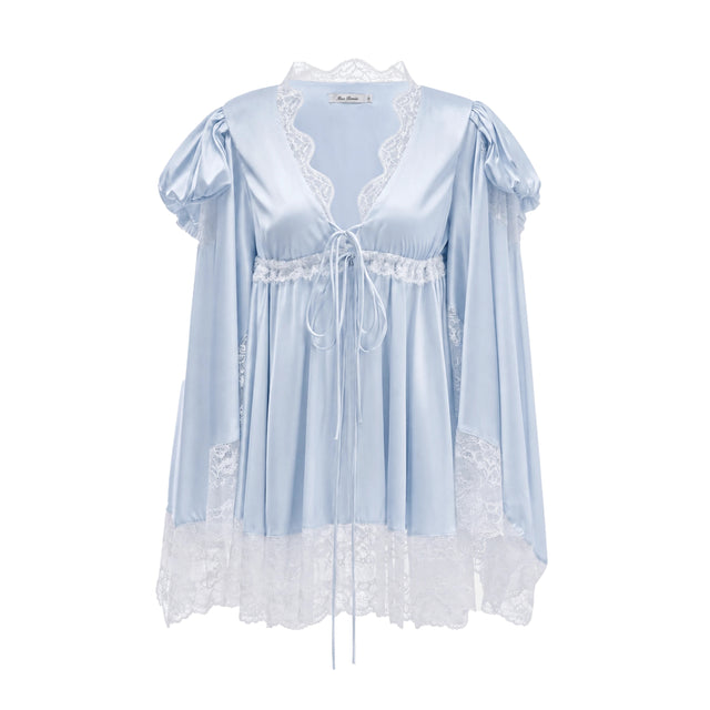 Ngawai Blue Sweetheart Mini Dress with Lace Trim