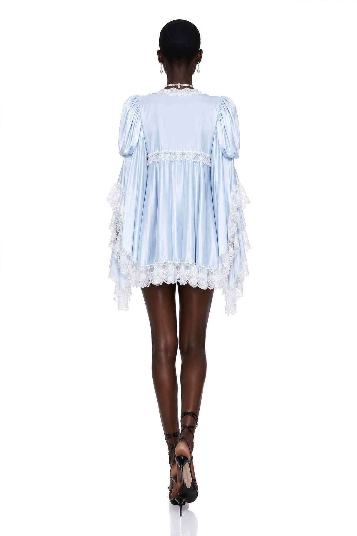 Ngawai Blue Sweetheart Mini Dress with Lace Trim