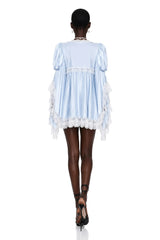 Ngawai Blue Sweetheart Mini Dress with Lace Trim