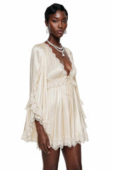 Ngawai Champagne Sweetheart Mini Dress with Lace Trim