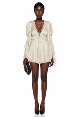 Ngawai Champagne Sweetheart Mini Dress with Lace Trim