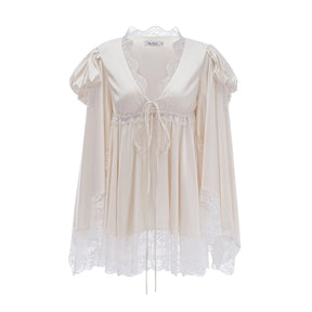 Ngawai Champagne Sweetheart Mini Dress with Lace Trim