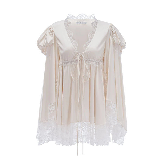 Ngawai Champagne Sweetheart Mini Dress with Lace Trim