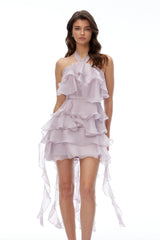 Nicole Lilac Purple Halterneck Ruffled Mini Dress