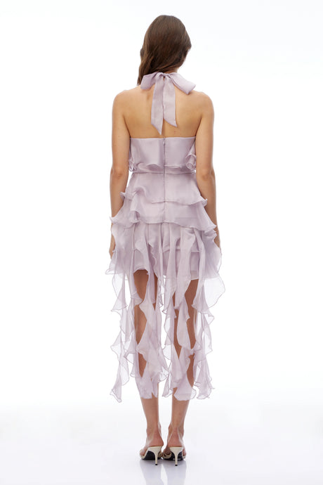 Nicole Lilac Purple Halterneck Ruffled Mini Dress