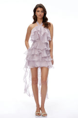 Nicole Lilac Purple Halterneck Ruffled Mini Dress
