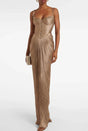Nicoletta Gold Glossy Pleated Corset Maxi Dress