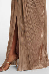 Nicoletta Gold Glossy Pleated Corset Maxi Dress