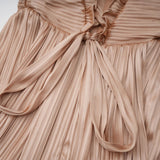 Nicoletta Gold Glossy Pleated Corset Maxi Dress