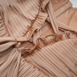 Nicoletta Gold Glossy Pleated Corset Maxi Dress