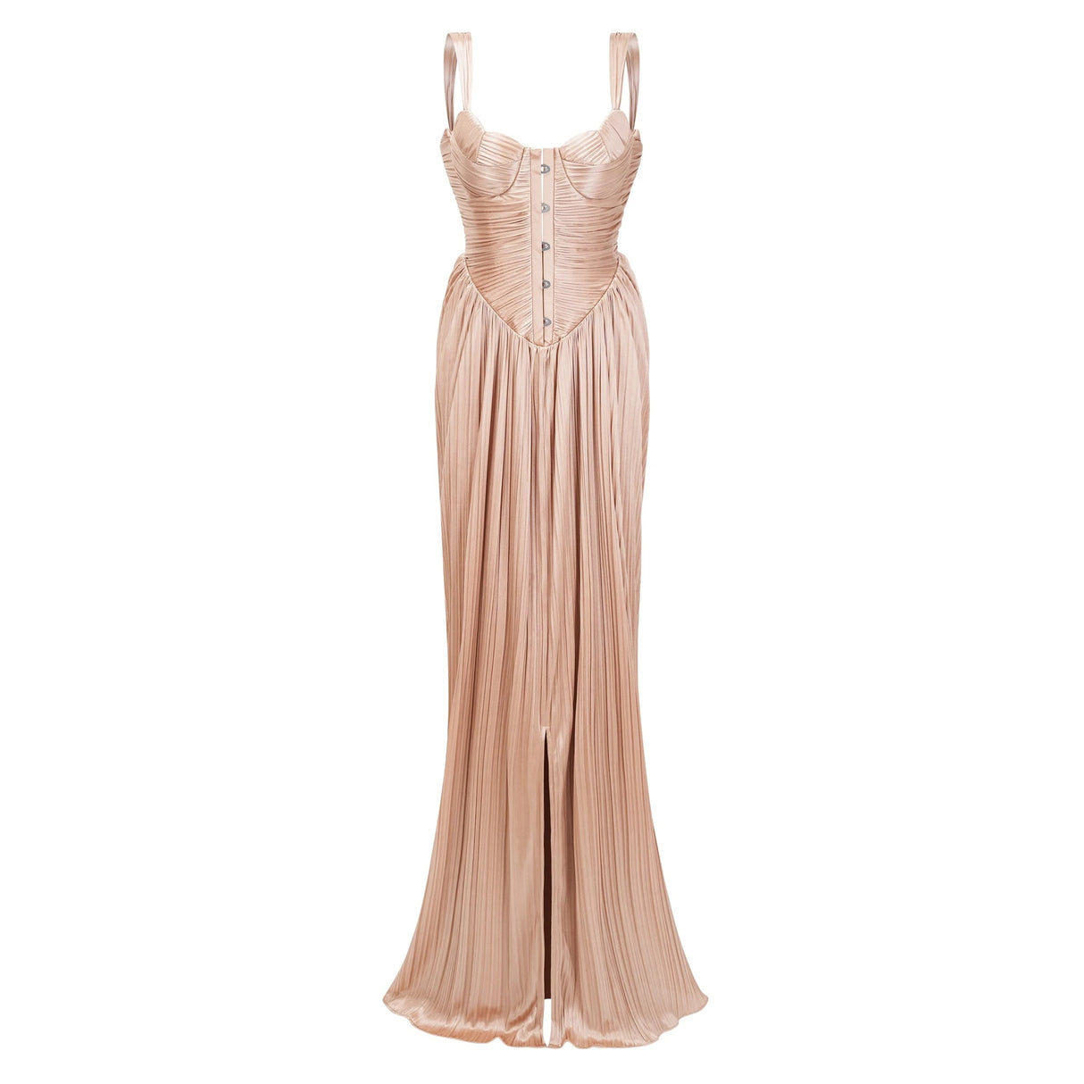 Nicoletta Gold Glossy Pleated Corset Maxi Dress