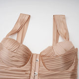 Nicoletta Gold Glossy Pleated Corset Maxi Dress