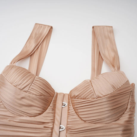 Nicoletta Gold Glossy Pleated Corset Maxi Dress