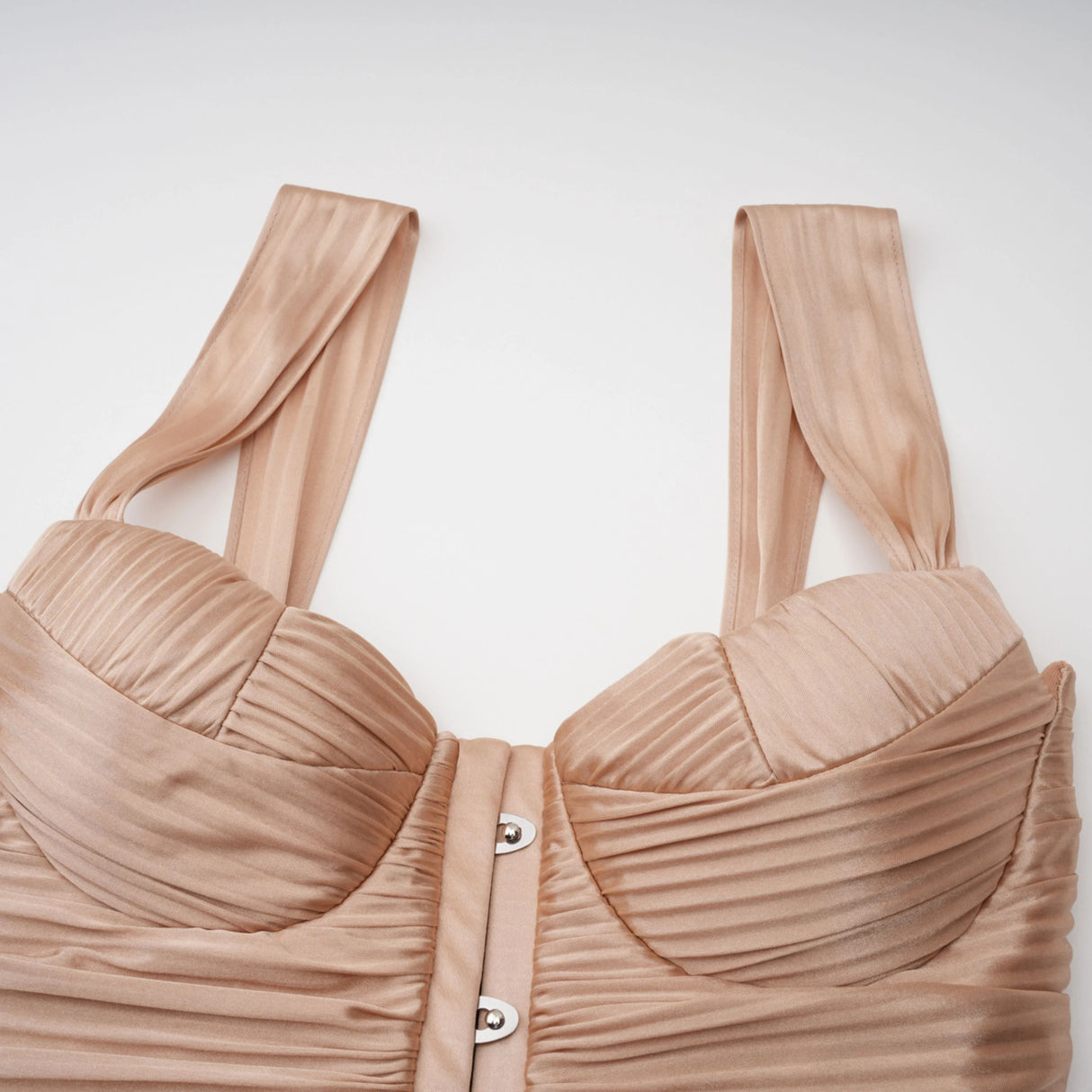 Nicoletta Gold Glossy Pleated Corset Maxi Dress