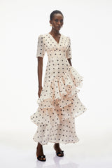 Nicoletta White Polka Dot Asymmetrical Maxi Dress