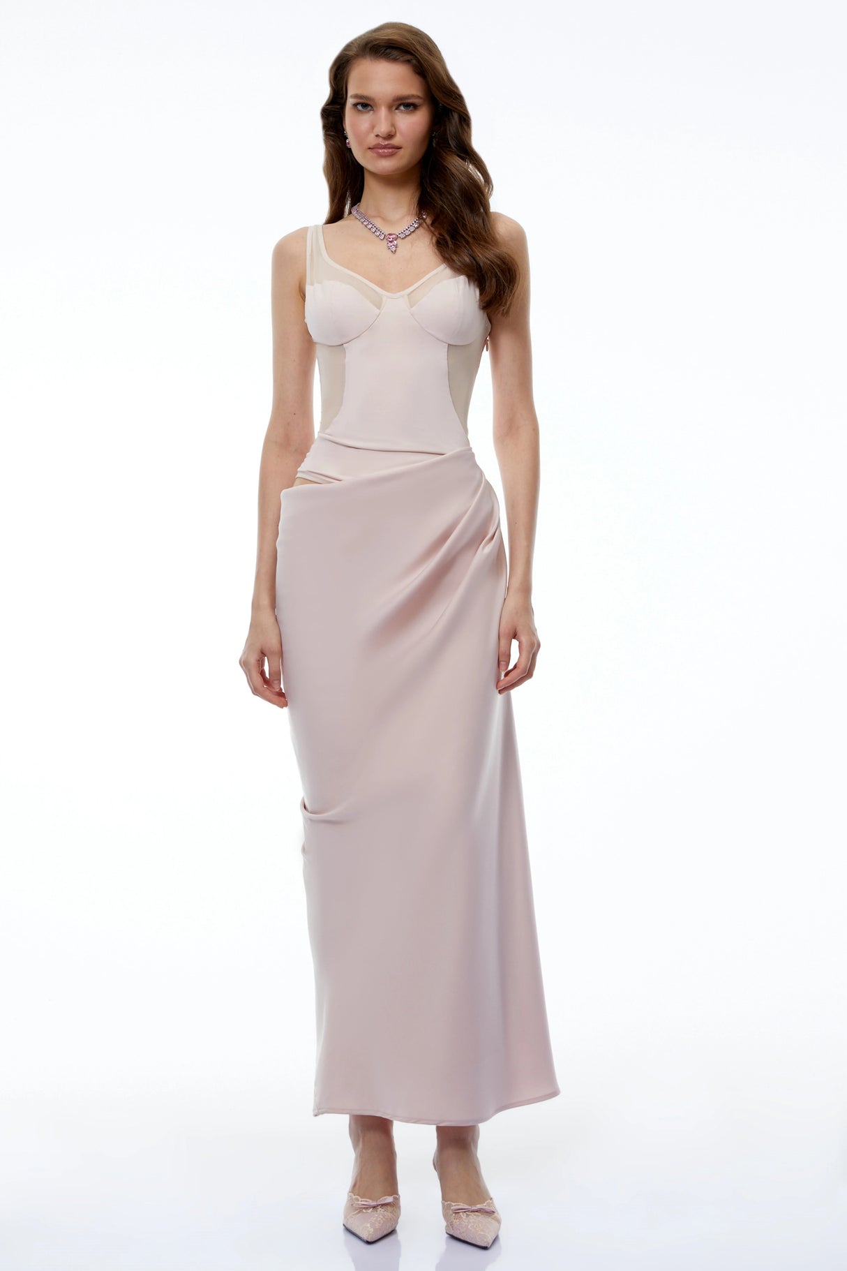 Nikau Pink CutOut Cinched Waist Maxi Dress