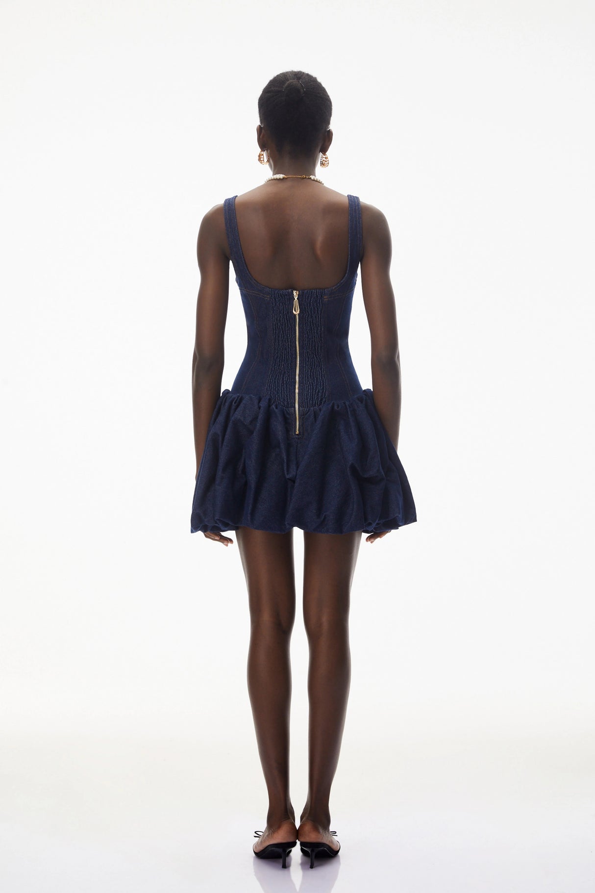 Niloufar Dark Blue Puffball Denim Mini Dress