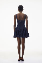 Niloufar Dark Blue Puffball Denim Mini Dress