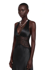 Nina Black Halterneck Maxi Dress with Lace Panels