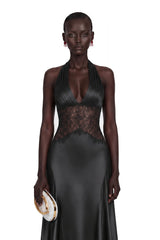 Nina Black Halterneck Maxi Dress with Lace Panels