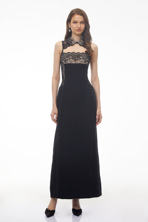 Nina Black Lace Maxi Dress with CutOuts