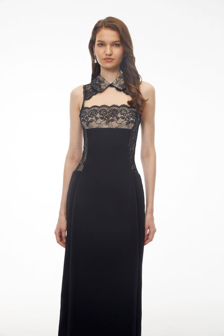 Nina Black Lace Maxi Dress with CutOuts