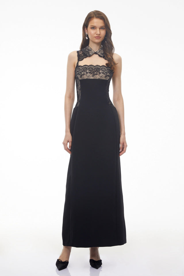 Nina Black Lace Maxi Dress with CutOuts