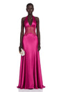 Nina Magenta Halterneck Maxi Dress with Lace Panels