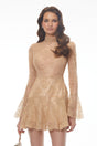 Nina Neutral Mini Dress with Lace Panels