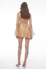 Nina Neutral Mini Dress with Lace Panels