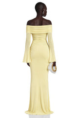 Ninon Yellow Off Shoulder Ruched Maxi Dress