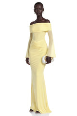 Ninon Yellow Off Shoulder Ruched Maxi Dress