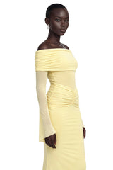 Ninon Yellow Off Shoulder Ruched Maxi Dress