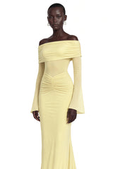 Ninon Yellow Off Shoulder Ruched Maxi Dress