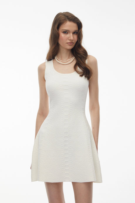 Niobe White Sleeveless Textured Knit Mini Dress