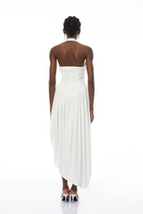 Noelia White Halterneck Shirred Panel Maxi Dress