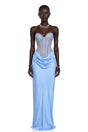 Noelle Blue Off Shoulder Maxi Dress with Lace Panels