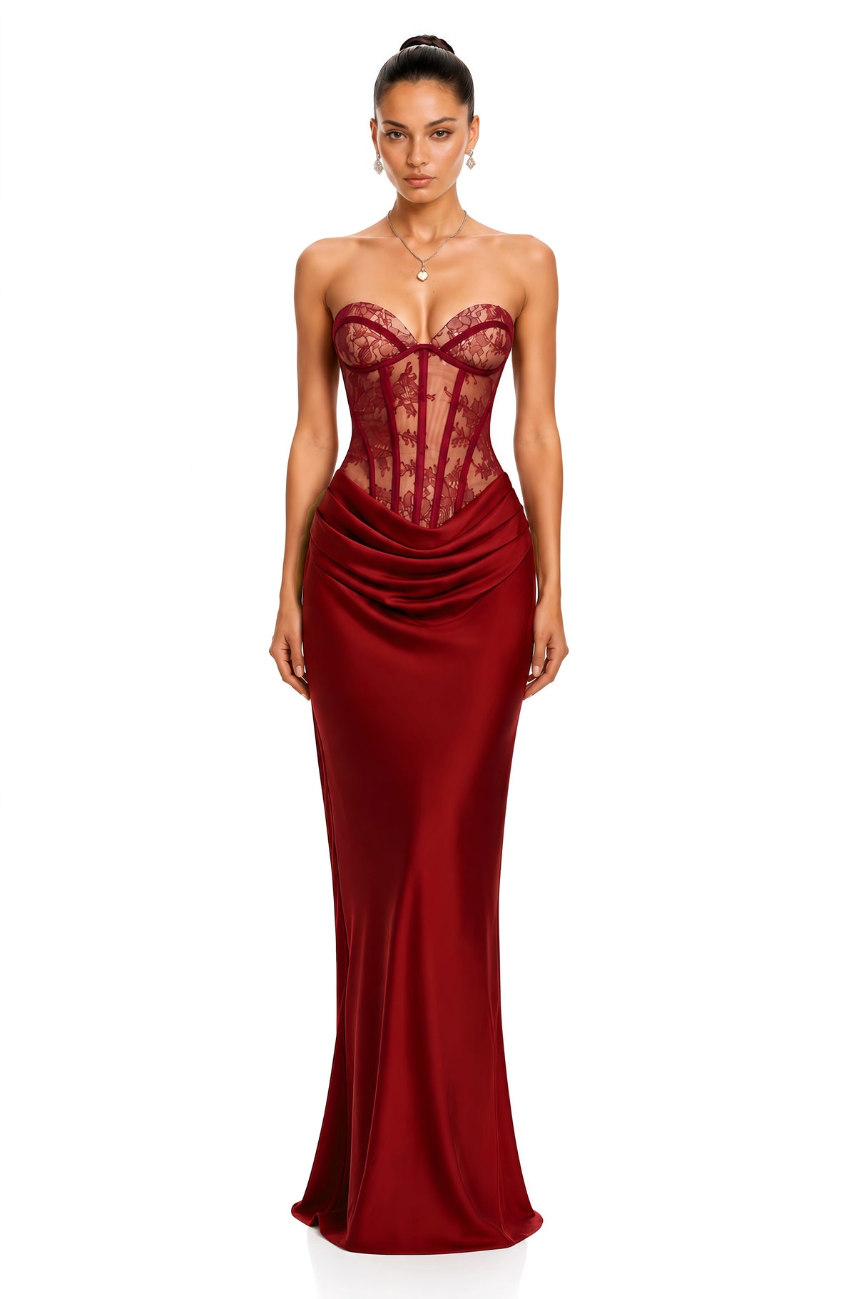 Noelle Red Off Shoulder Maxi Dress with Lace Panels