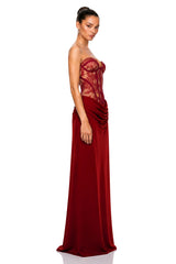 Noelle Red Off Shoulder Maxi Dress with Lace Panels