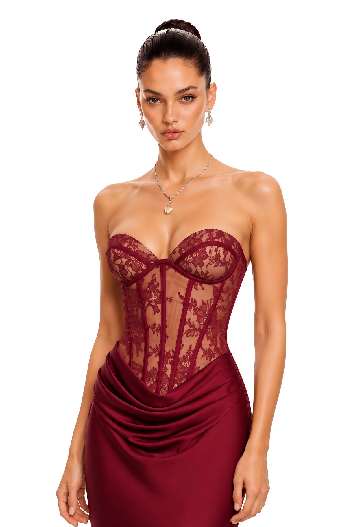 Noelle Red Off Shoulder Maxi Dress with Lace Panels