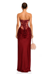 Noelle Red Off Shoulder Maxi Dress with Lace Panels