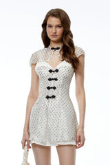 Noemi White Polka Dot Cape Mini Dress