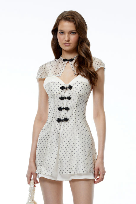 Noemi White Polka Dot Cape Mini Dress