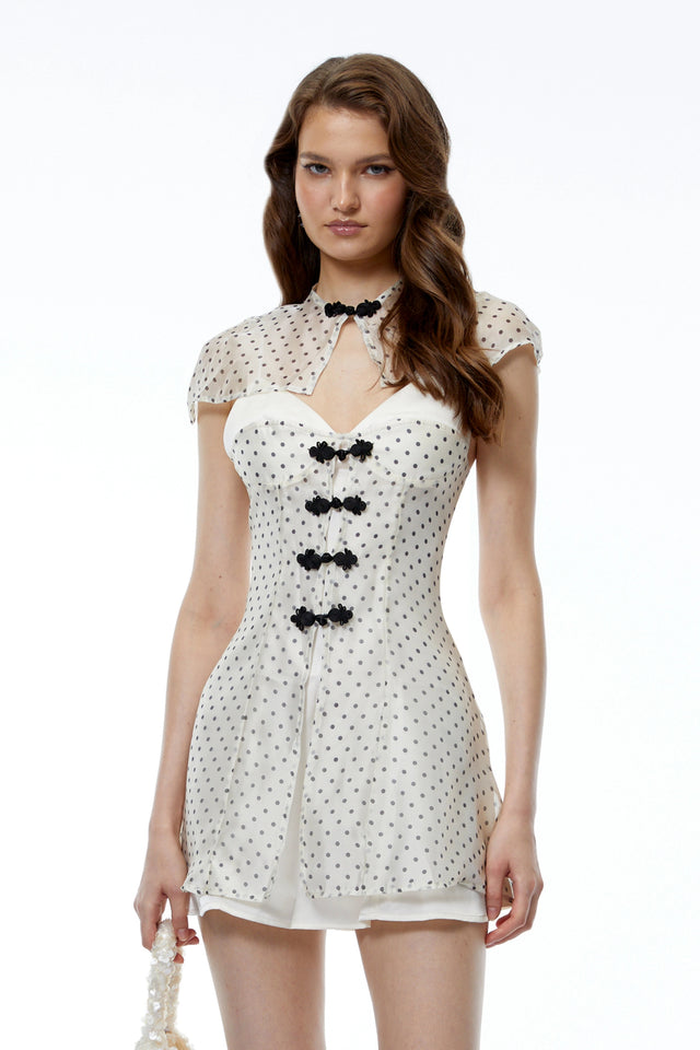 Noemi White Polka Dot Cape Mini Dress