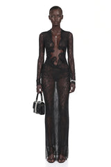 Noemie Black Lace Maxi Dress with CutOuts