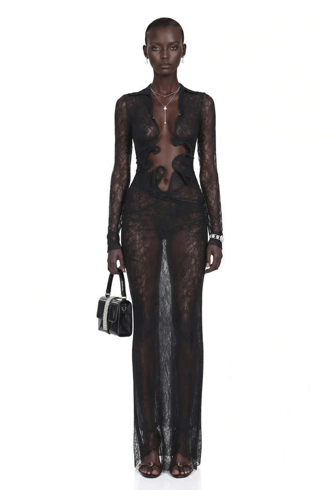 Noemie Black Lace Maxi Dress with CutOuts