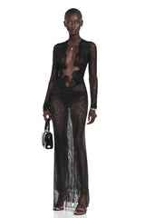 Noemie Black Lace Maxi Dress with CutOuts